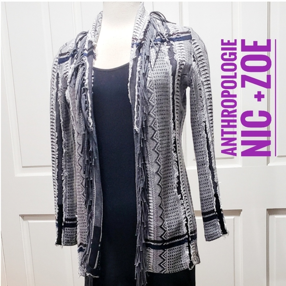 Anthroplogie Nic + Zoe Sweater, Fringed Boho Cardigan